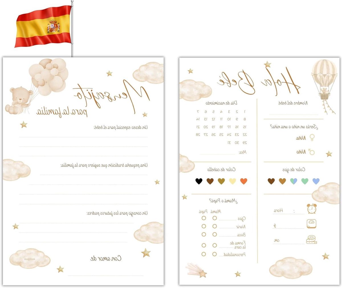 Voorspellingskaarten Baby - Babyshower Spel - Babyfeest Activiteit - Neutraal Design - 20 Stuks - Beige