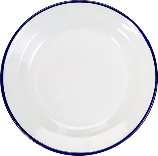 Diep Bord - Stalen Emaille - Kampeer Gebruik - Glad Oppervlak - 24 cm - Wit Blauw — afbeelding 3