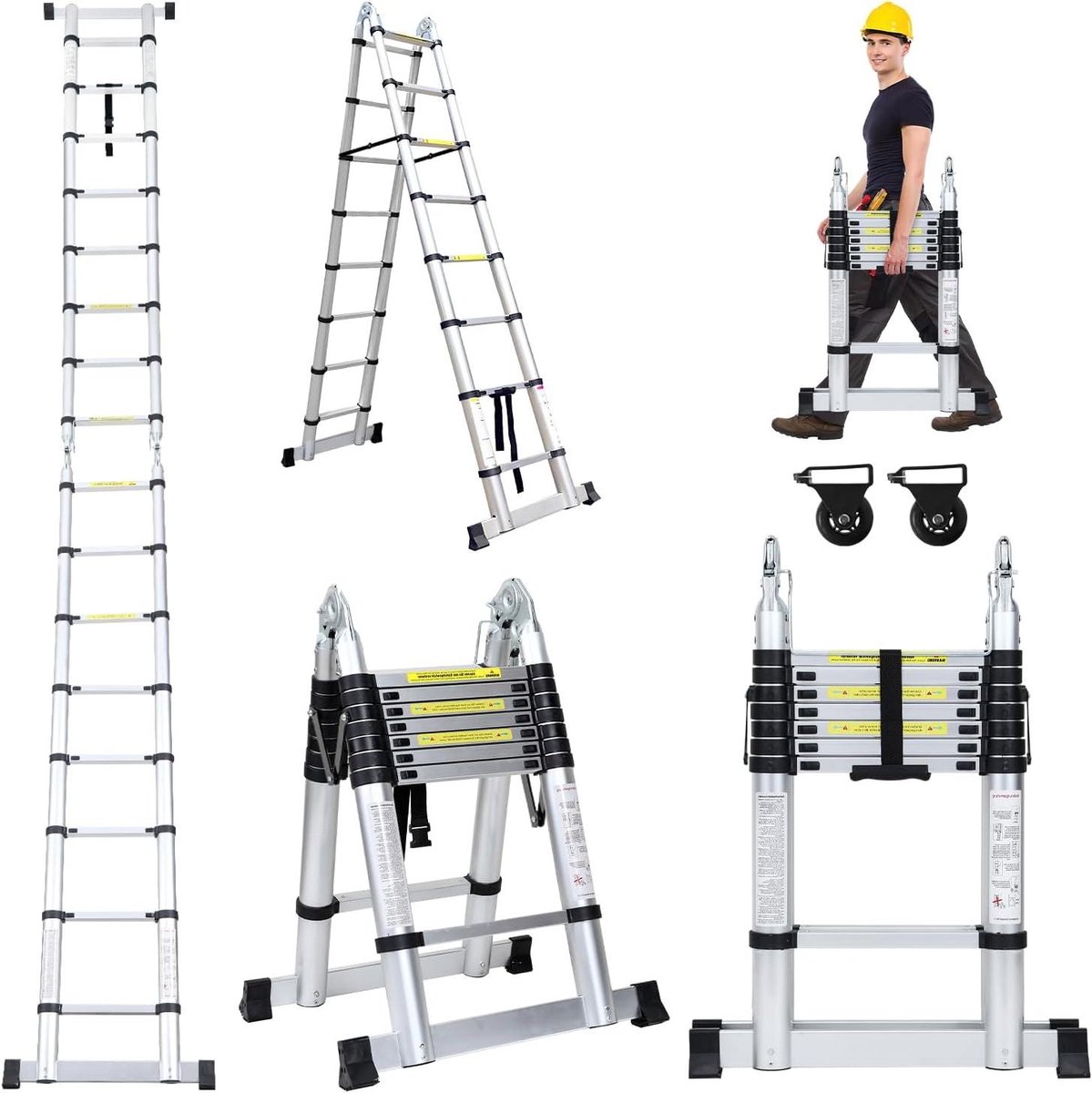 Telescopische Ladder - Uittrekbare Ladder - Huishoudelijk Gebruik - Antislip Veiligheid - Max 150 kg - Aluminium