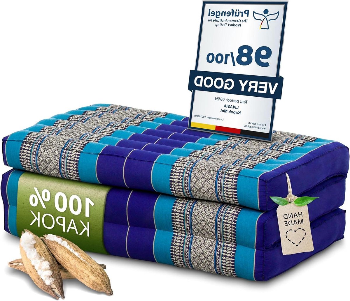Kapok Matras - Opvouwbaar Ligbed - Ontspannen Buiten - Natuurlijk Gevuld - 140x70cm - Blauw