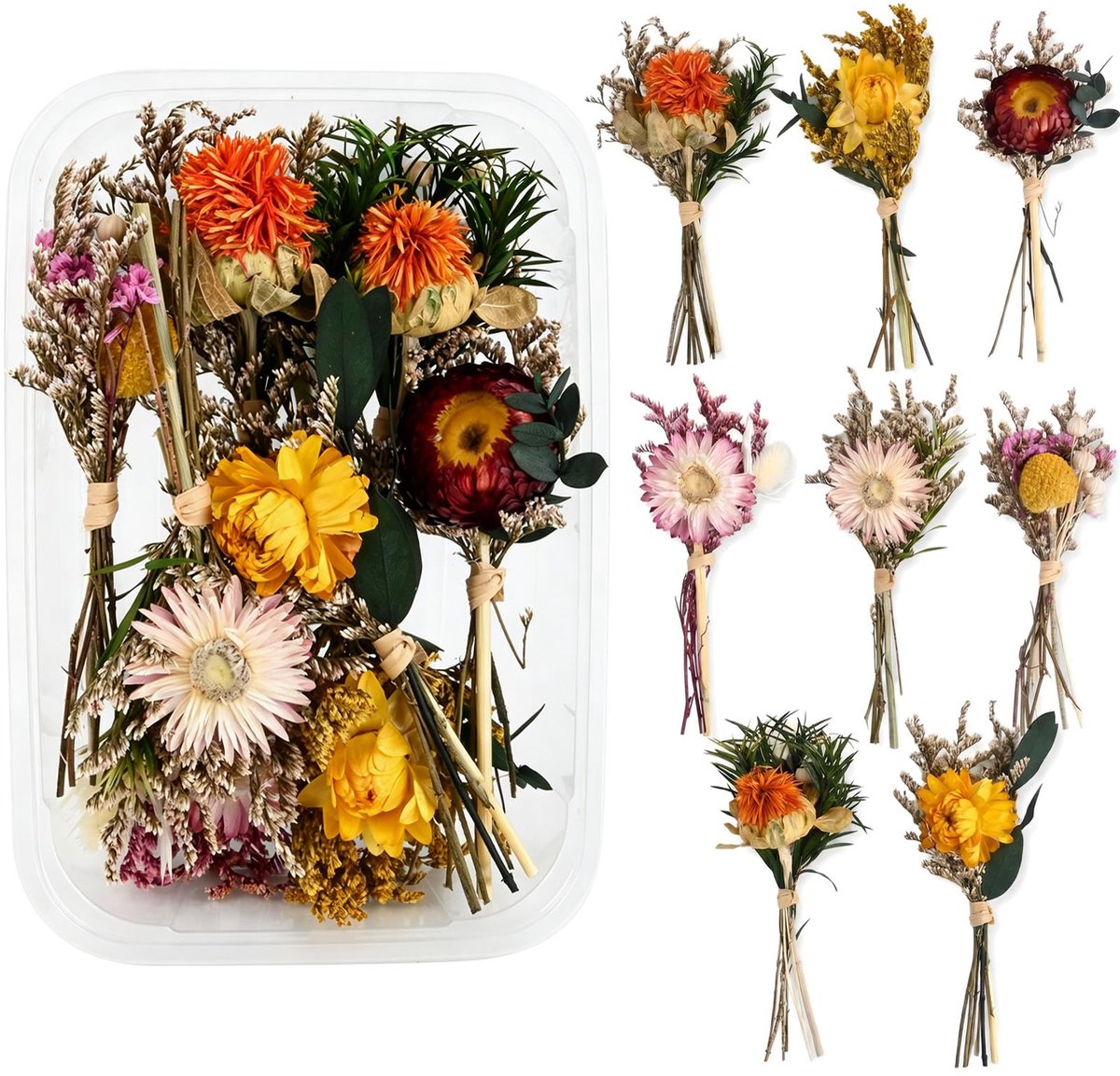 8 mini-boeketten van gedroogde bloemen, natuurlijke gedroogde bloemen | 8 mini-boeketjes van gedroogde bloemen, 12 cm,geschikt voor knutselprojecten, cadeauverpakkingen, tafeldecoratie