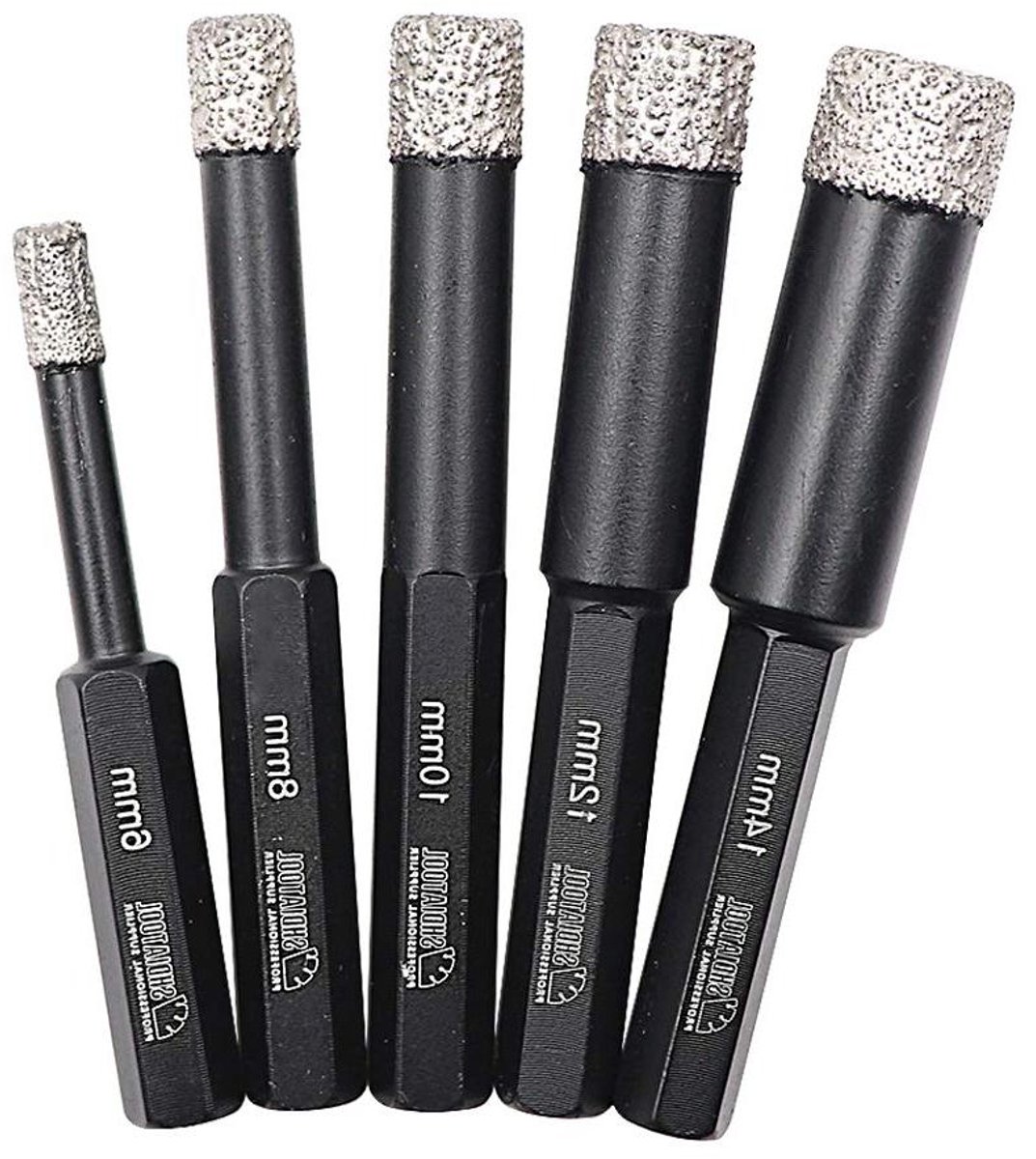 Diamantboorkronen Set - Droge Boren - Boren in Steen - Vacuüm Gesoldeerd - 5 stuks 6-14 mm - Zilver