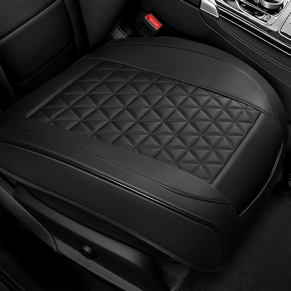 Autostoelbekleding voor voorste individuele stoel, PU-leer autostoelbekledingen zitkussen met ruitenpatroon, anti-slip lederen stoelbeschermer auto, ademende stoelhoezen voorstoelen met zak voor 95%