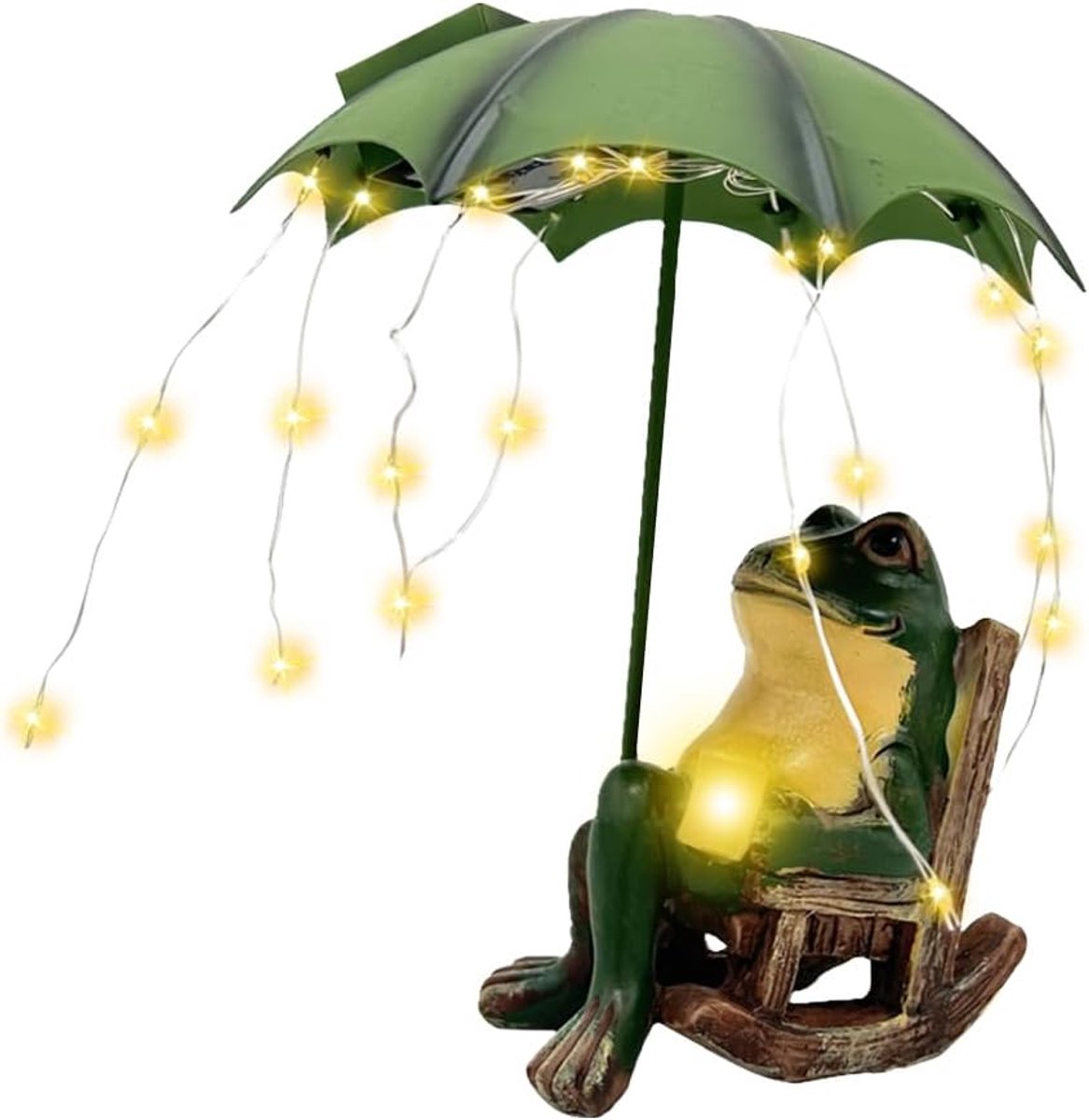 Kikker op zonne-energie, waterdicht, grappige kikker, tuindecoratie met paraplulicht, voor terras, gazon, vijvers
