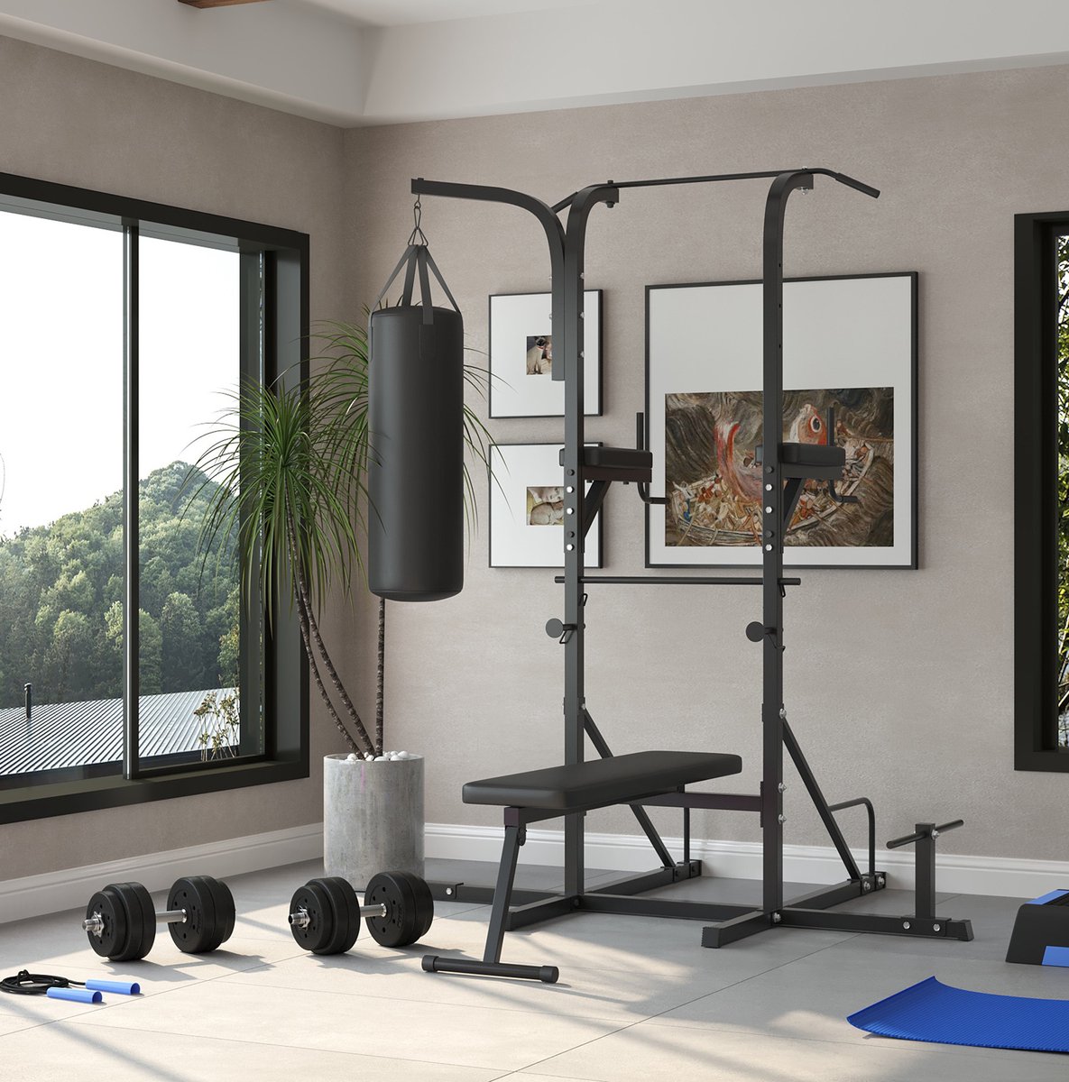 MEUNIQ halterset 30 kg verstelbaar met gewichtsschijven en verbindingsstangen, stalen dumbbell set voor krachttraining thuis, op kantoor en in de sportschool, zwart