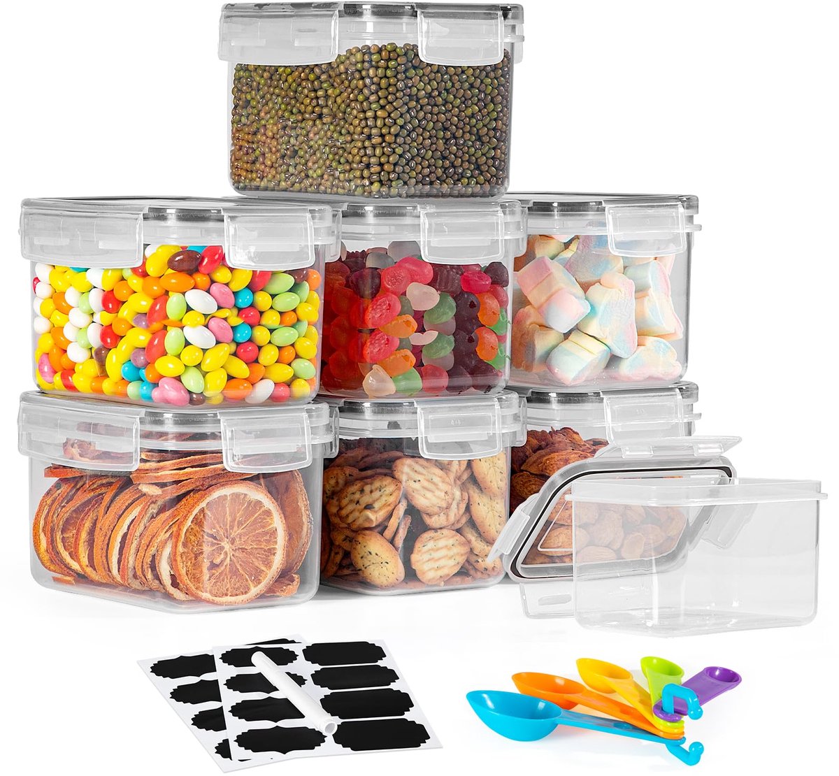 0,8 l luchtdichte voedselcontainers, 8 stuks, kunststof containers voor de keuken, organizer met deksel, voedselcontainer voor eetkamer, kast, veilig in de magnetron en vaatwasser