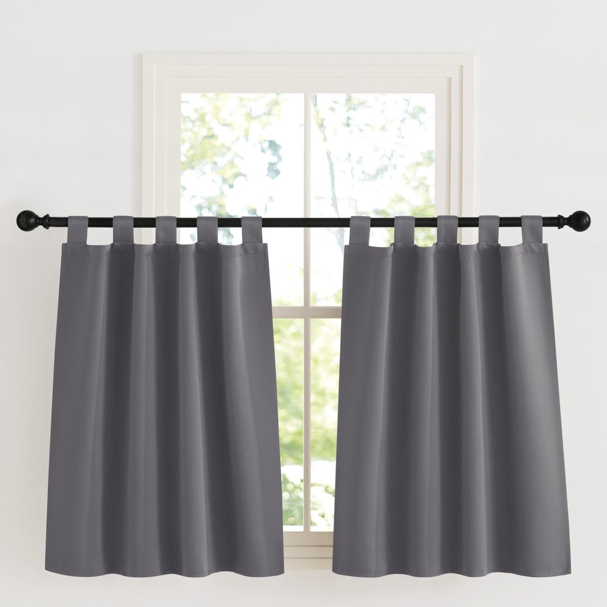 Kant en Klaar Keukengordijnen Korte Maat voor Woonkamer Slaapkamer Studeerkamer Kinderkamer Verduisterende Roedezak,90B x 125H cm (2 Panelen),Grijs