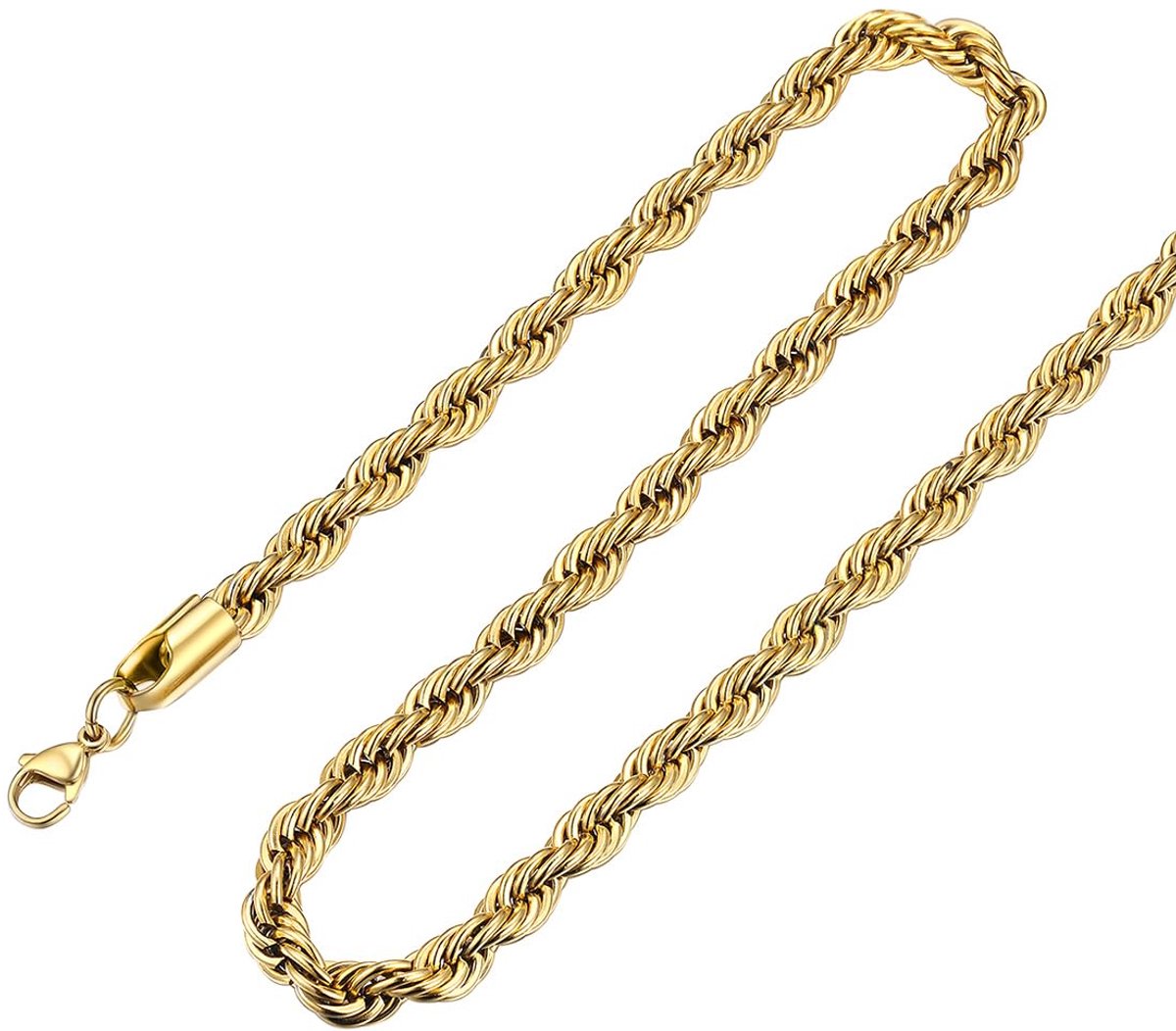 Halsketting voor heren, gedraaid, schakelketting, 6 mm, van roestvrij staal/verguld, lengte 45 cm/50 cm/55 cm/60 cm/65 cm/70 cm/75 cm