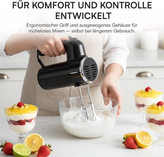 Handmixer - Keukenmixer Mixer - Beslag Mixen - 6 Snelheden Turbo - 300 Watt - Zwart — afbeelding 4