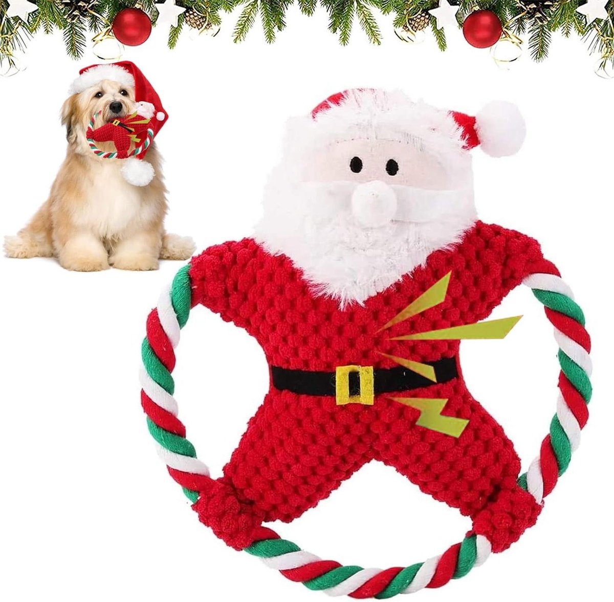 Hondenkerstspeelgoed - Knijpspeelgoed Hond - Interactief Spelen - Ingebouwde Ballon - 10 x 2 x 5 cm - Rood
