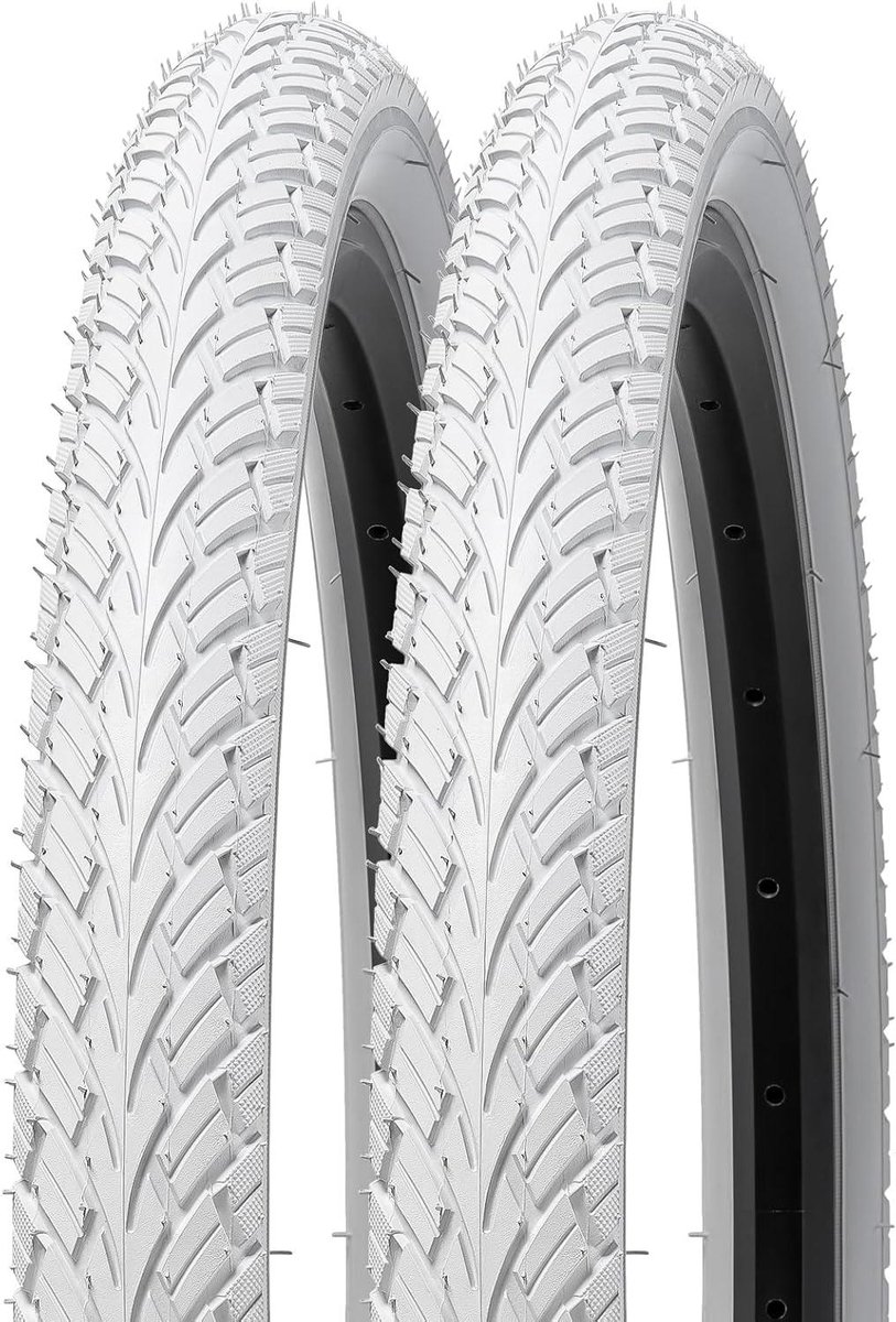 Fietsbanden 24 inch - Reservebanden Fiets - Dagelijks Fietsen - Houtnerf Profiel - 24x1.75 - Wit