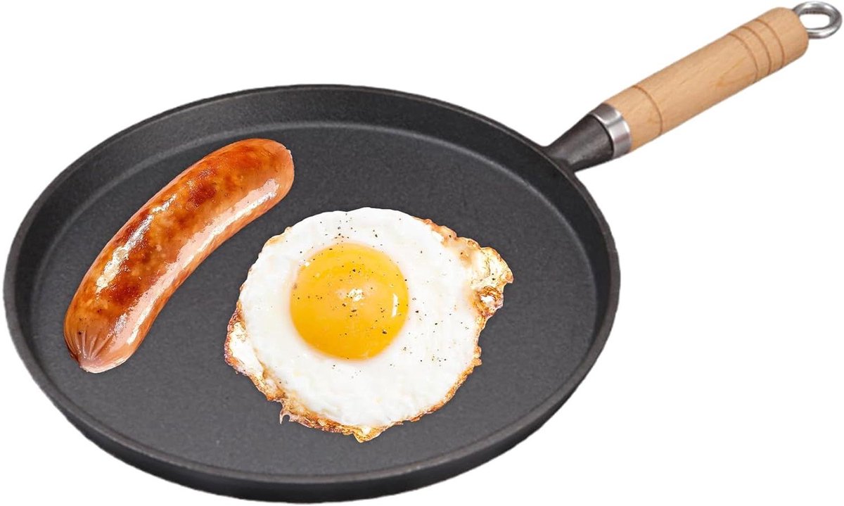 Pannenkoekenpan Gietijzer - Koekenpan Braadpan - Pannenkoeken Bakken - Gecoate Antiaanbaklaag - 26 cm Diameter - Zwart