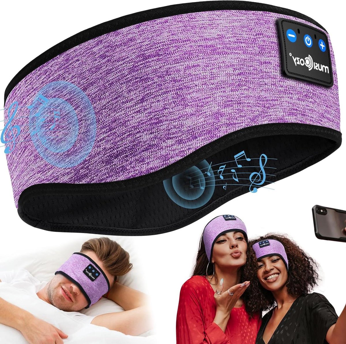 Slaapkoptelefoon Bluetooth - Hoofdband Koptelefoon - Ontspannen Slapen - Platte Luidsprekers - 50-70 cm - Lila