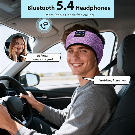 Slaapkoptelefoon Bluetooth - Hoofdband Koptelefoon - Ontspannen Slapen - Platte Luidsprekers - 50-70 cm - Lila — afbeelding 2