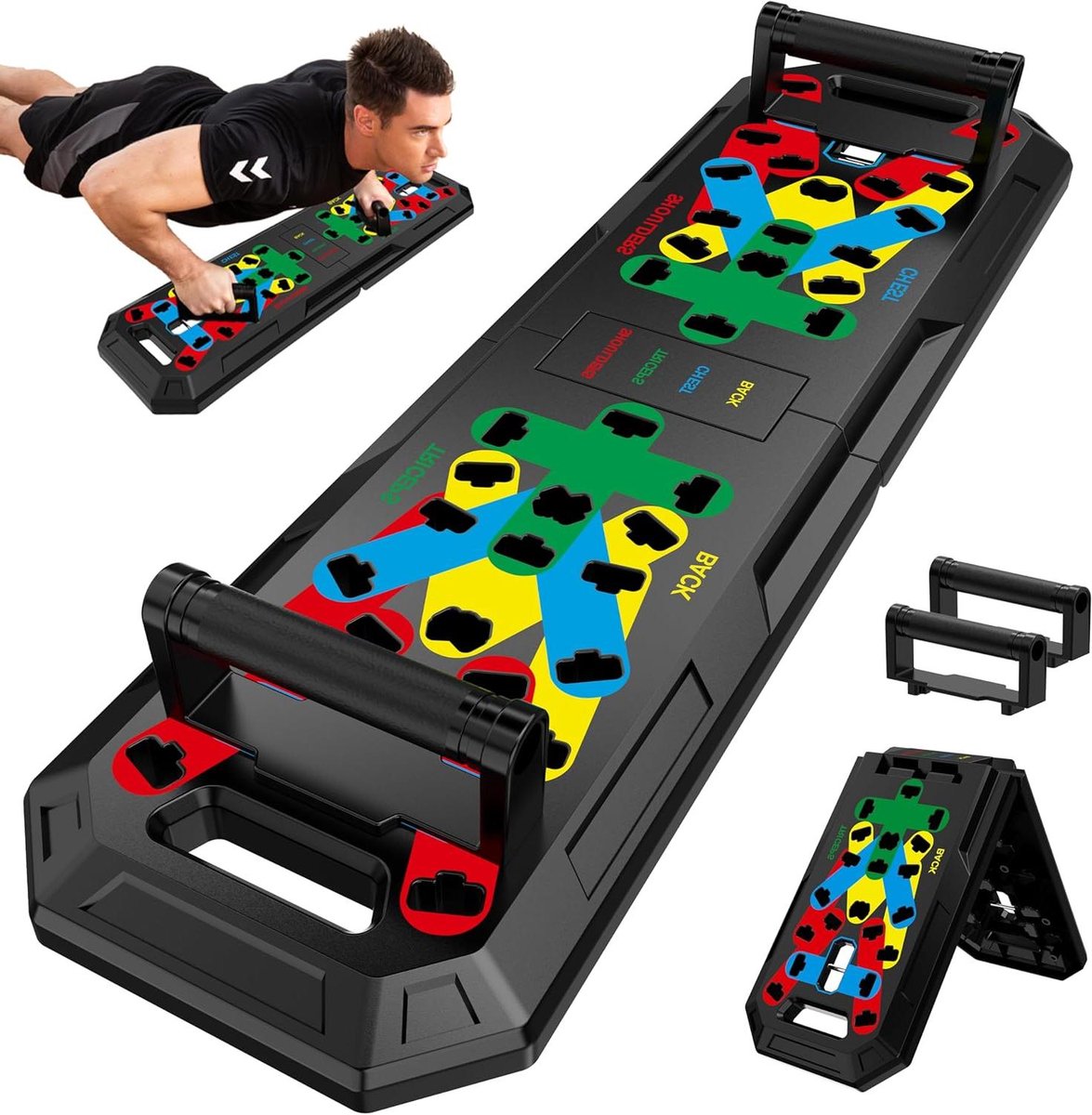 Fitnessapparaat Thuis - Krachtapparaat Opdrukken - Spiergroepen Trainen - Verbeterd Verbreed Ontwerp - 80 x 23 x 2 cm - Zwart