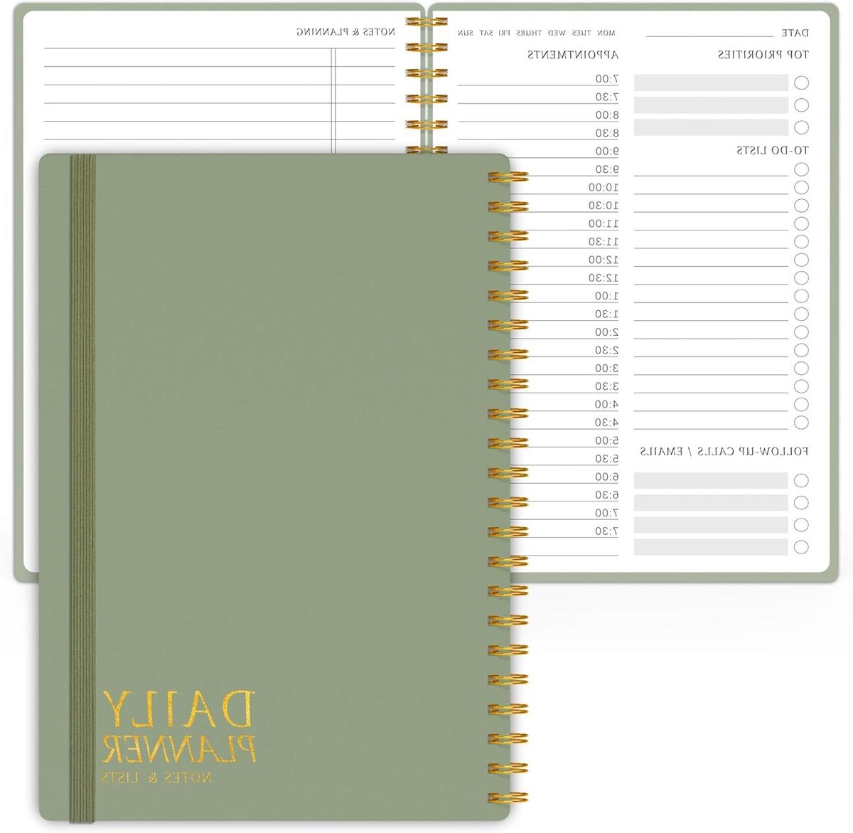 Dagelijkse Planner - Notitieboek Agenda - Productiviteit Verhogen - Ongedateerd Schema - 14 x 21.5 cm - Groen