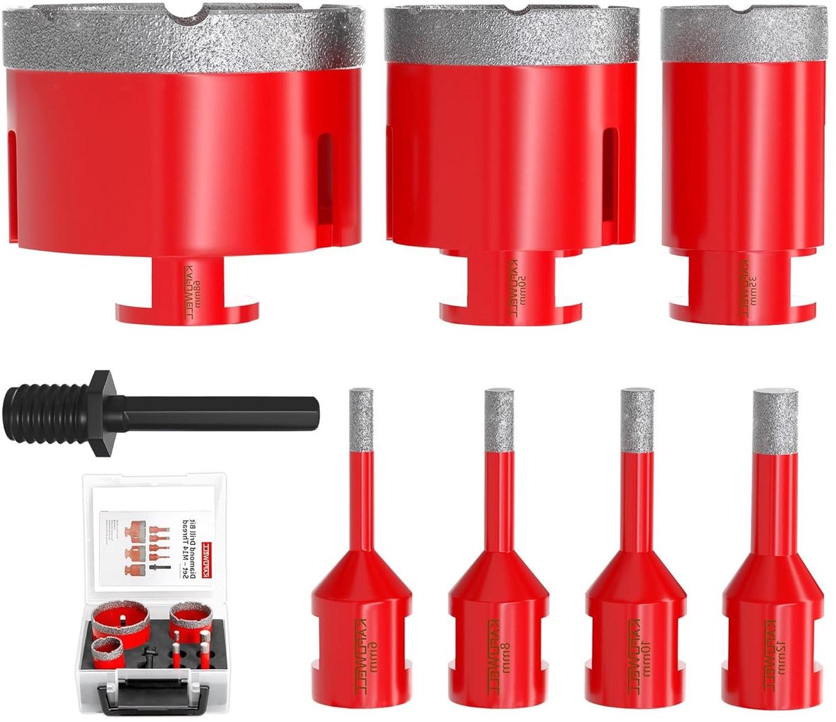 Diamant Boor Bit Set - Tegel Boren Steen Boren - Droog Boren - Vacuüm Gesoldeerd - 8 Stuks M14 - Zilver