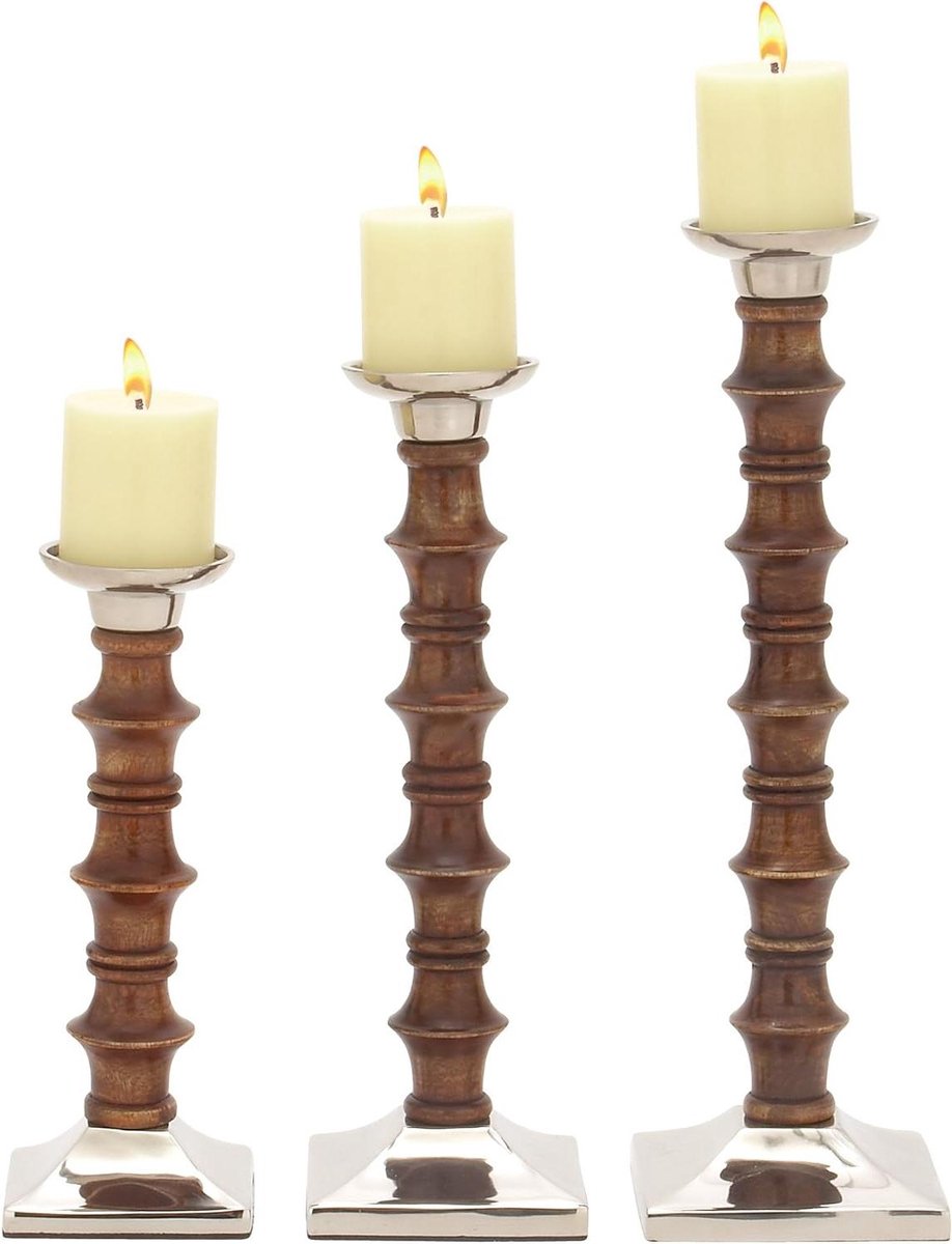 Kaarsenstandaard Set - Kandelaars Hout - Sfeer Creëren - Set van Drie - Tot 45 cm - Niet gespecificeerd