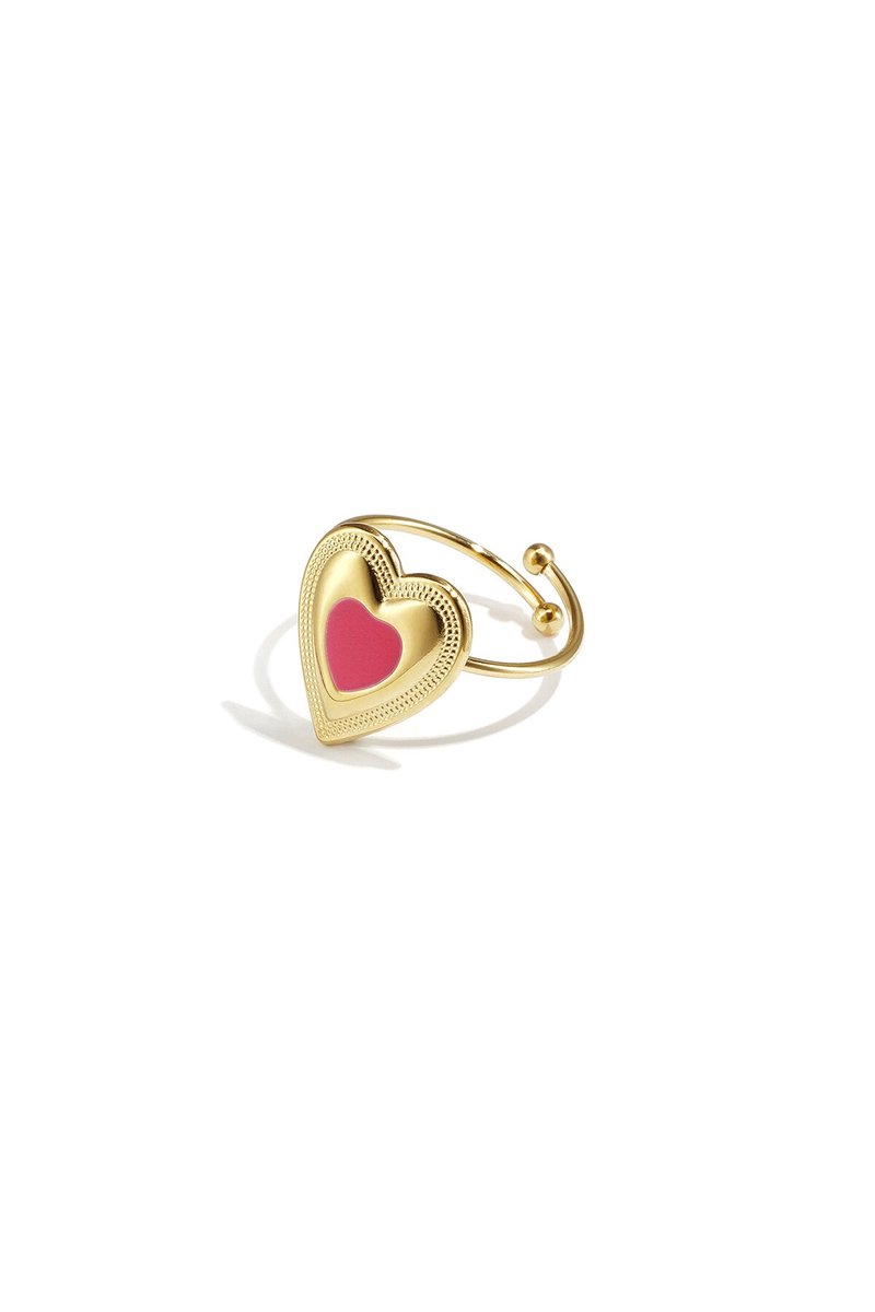 Verstelbare statement ring met gekleurd hart - Blauw