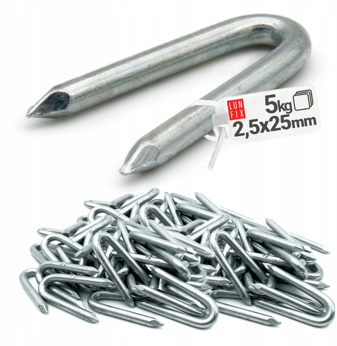 LUN FIX - Krammen 2,5 x 25 mm - 5kg (ca. 1800 stk.) - Verzinkt staal - U-vormige krammen voor gaas