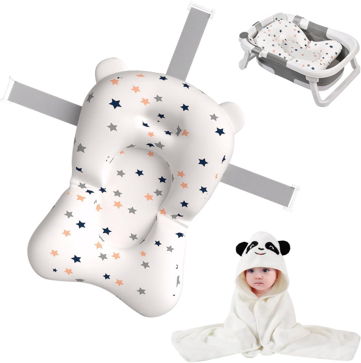 Babybadzitje en Handdoek - Badmat baby - Veilig badderen - Zacht schuim - 44 x 24 cm - Wit