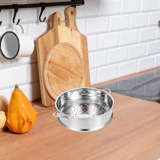 Stainless Steel Stoompan met Dubbele Handvatten en Stapelbare Insert voor Groenten, Dumplings en Gerechten in Keuken en Restaurant van Merkloos — afbeelding 5