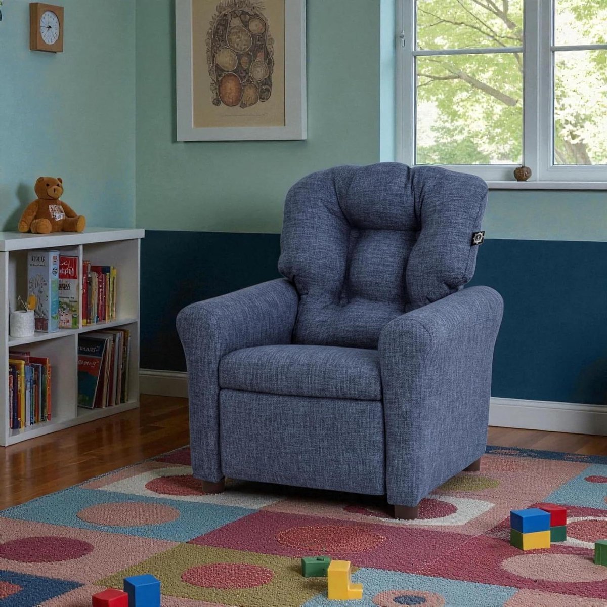 Kinderfauteuil - Peuterstoel - Ontspannen Zitten - Verstelbare Rugleuning - 60 x 56 x 70 cm - Saffierblauw