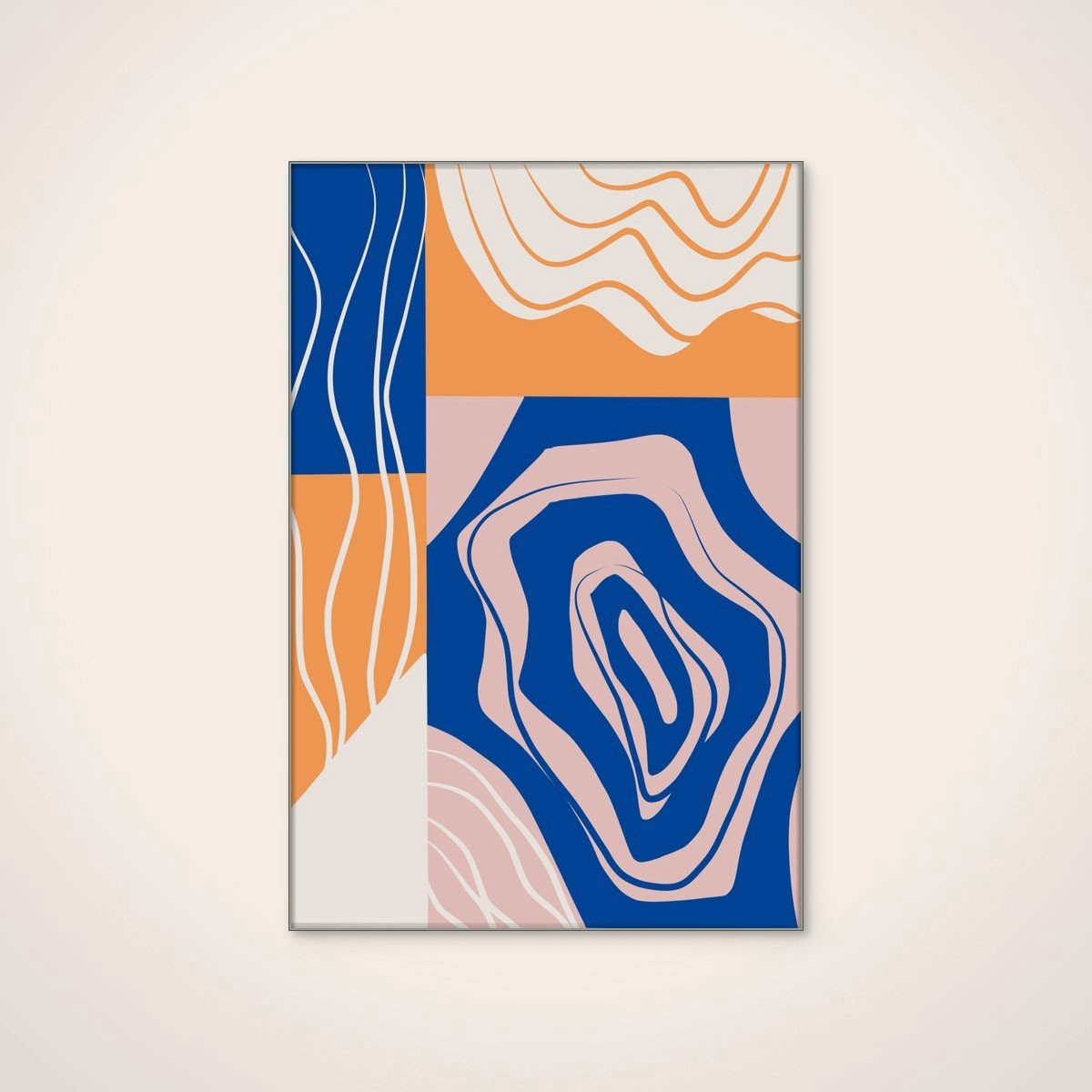 Akoestisch schilderij - 80 x 120 cm - Fluid Organic Shapes van Little Dean - Abstracte wanddecoratie - zilver textielframe
