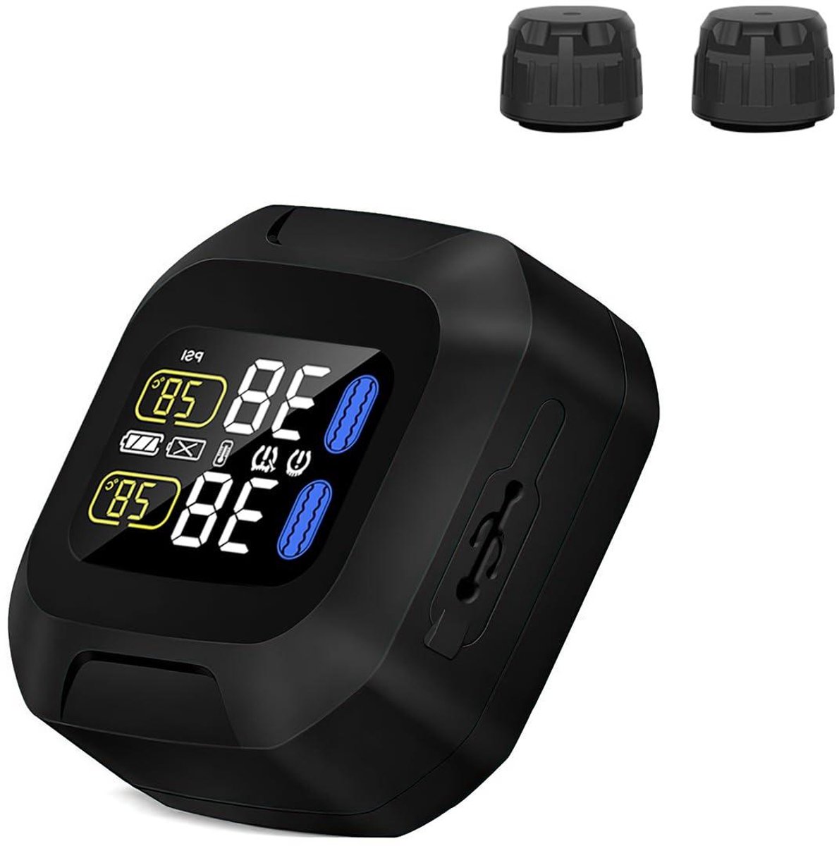 Motorcycle TPMS - Banden Druk Monitor - Veilig Rijden - Draadloos met 2 Sensoren - LCD Display - Zwart