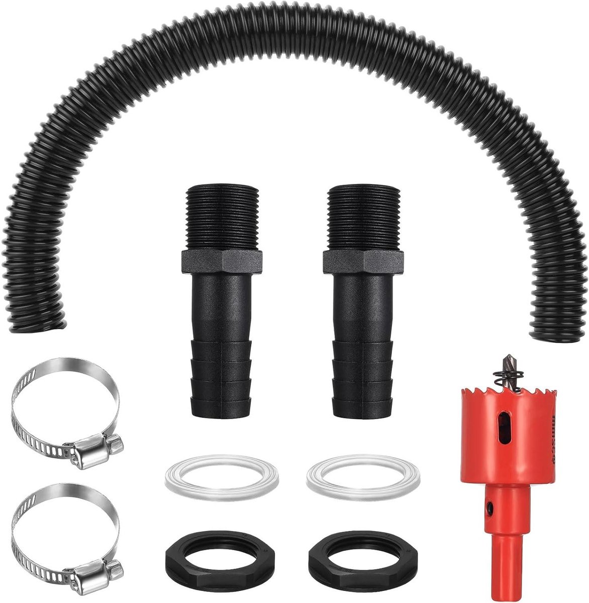 Regentonnen Verbindingsset - Waterton Koppeling - Regenwater Verzamelen - Compleet met Lochsäge - 40mm - Zwart
