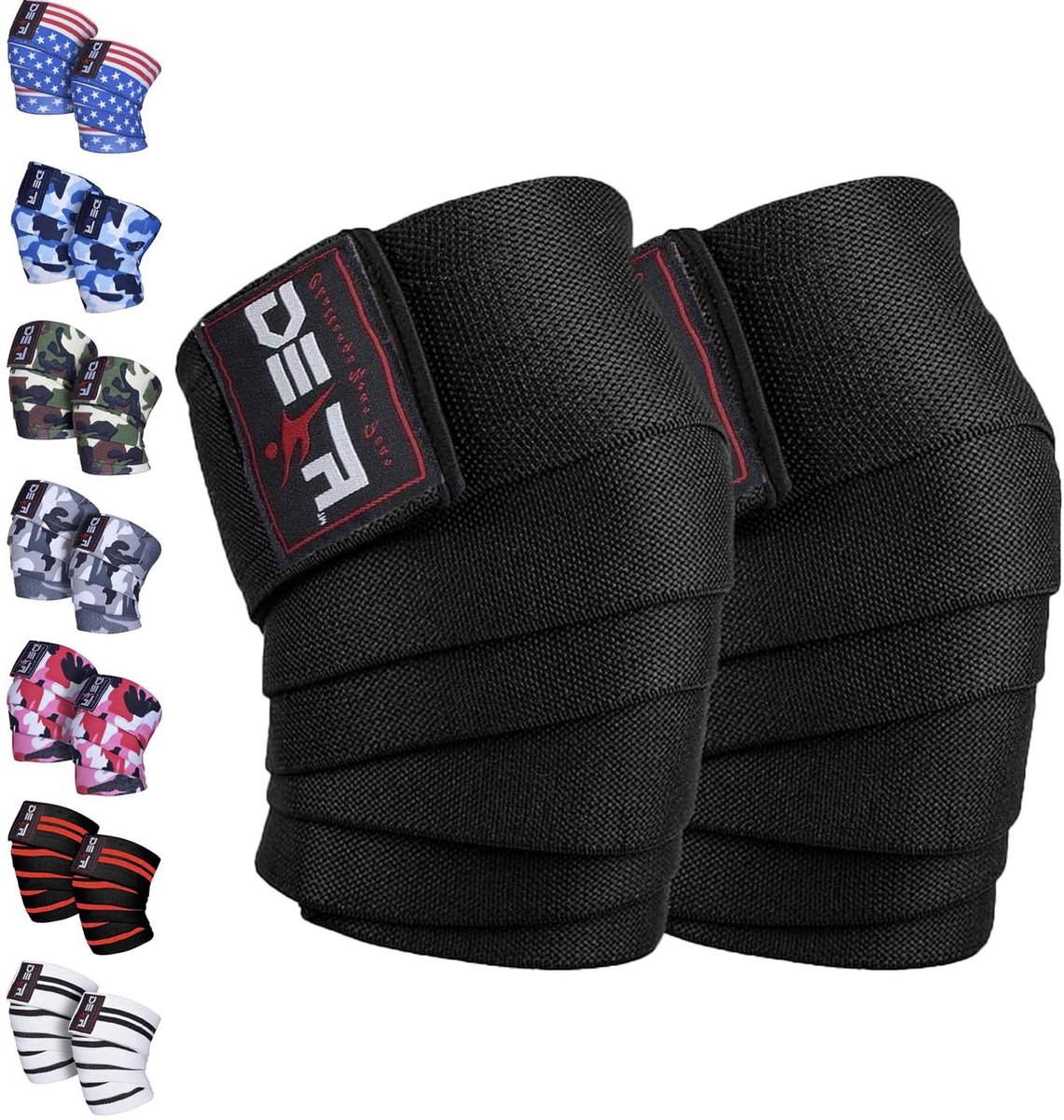 Gewichtheffen Kniewraps - Kniebanden Squats - Gym Workout - Extra Zwaar Katoen - 72 inch - Zwart