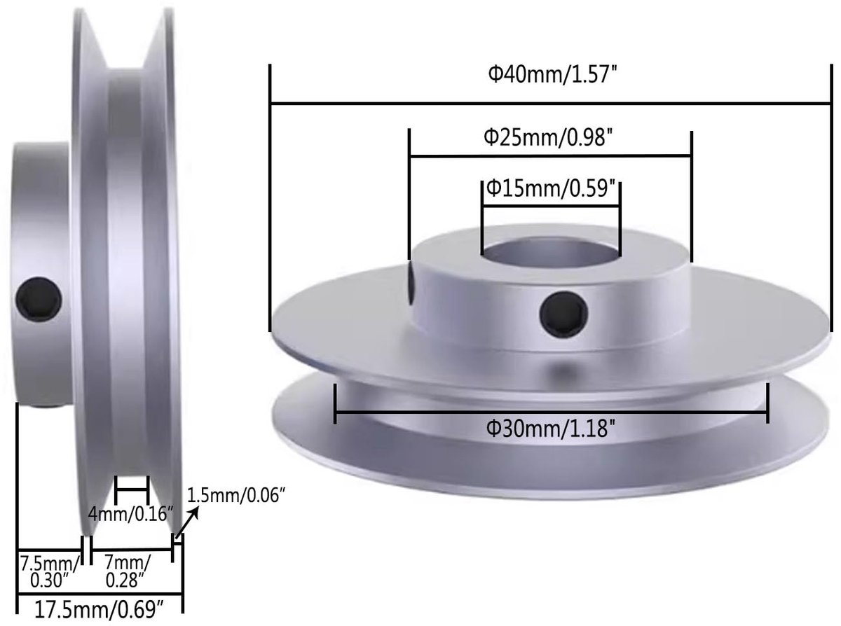 buitendiameter 40 mm enkele groef katrol 15 mm vaste boring katrol voor boormachine 6MM PU ronde riem