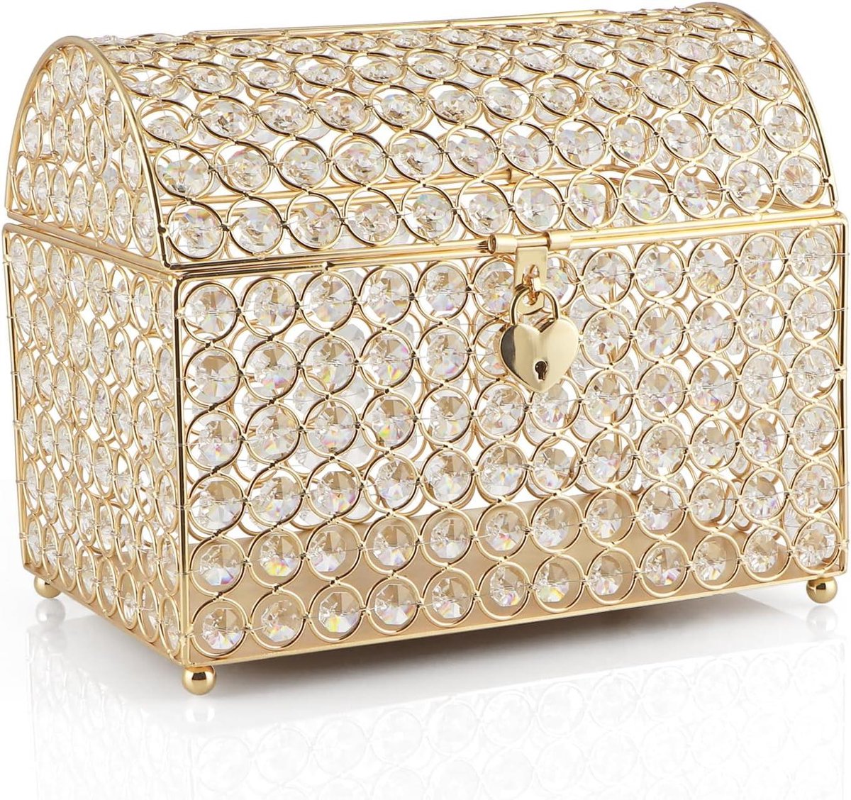 Bruiloft Card Box - Geldkist Bruiloft - Geld Ontvangen - Hartvormig Slot - 26.7 x 18 x 22.5 cm - Goud