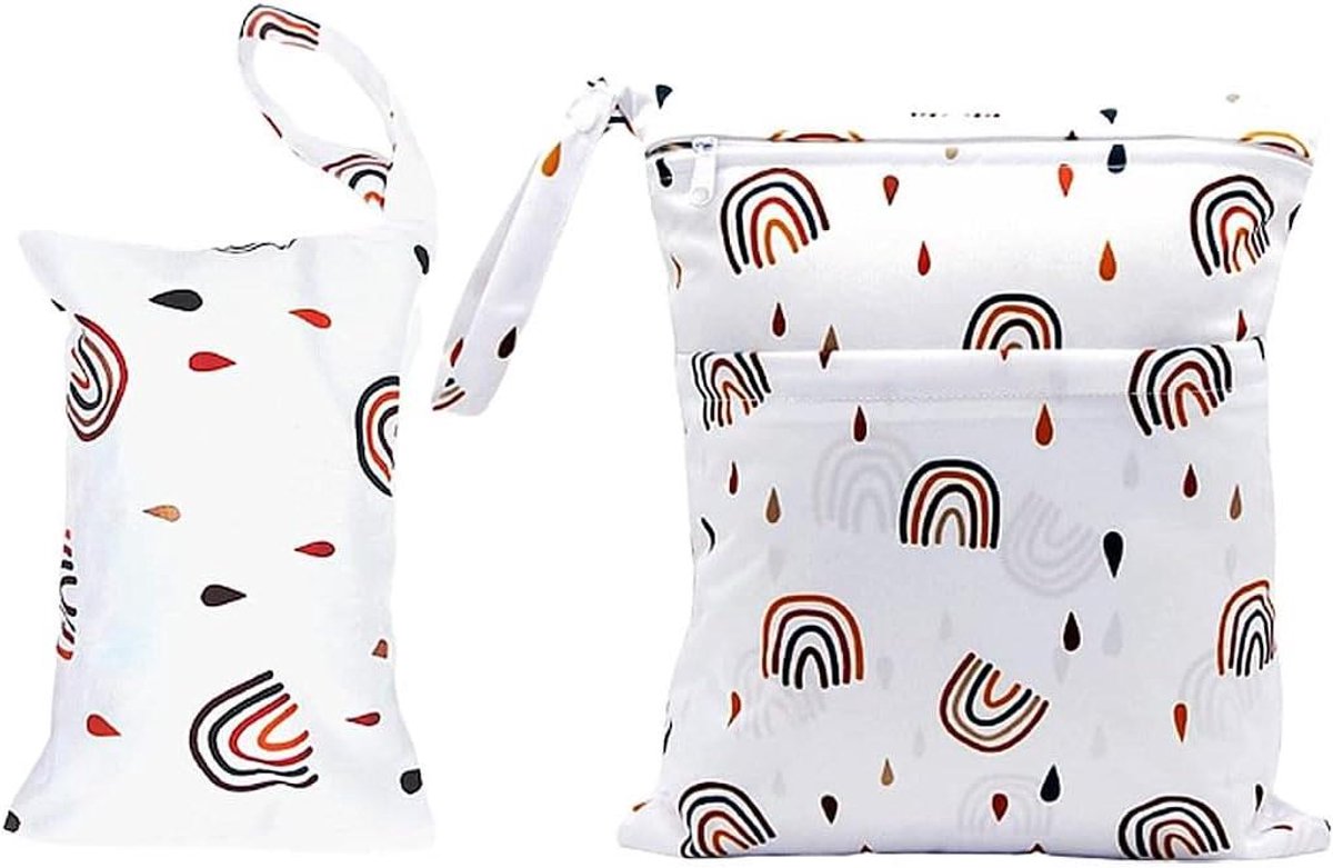 Herbruikbare Luiertas - Natte en droge tas - Baby verzorgen - Dubbele ritssluiting - 36 x 30 cm - Wit