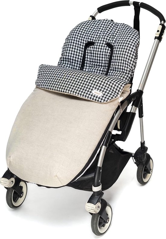 Voetenzak Kinderwagen - Babyzak Linnen - Baby Comfort - Handgemaakt in Spanje - Universeel - Zwart Vichy Lino — afbeelding 2