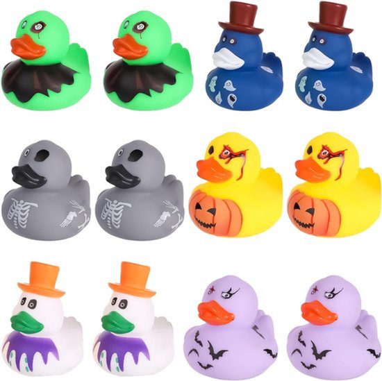12 stuks Halloween rubberen eendjes - 5 cm Veelkleurig Halloween-Thema - Rubber eendjes met skelet- en pompoenontwerp - Bad Ducky Speelgoed Decoratie voor Halloween Feestbenodigdheden