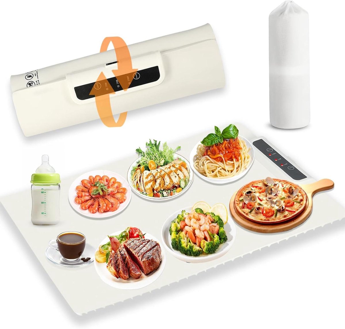 Verwarmingsdienblad Elektrisch - Oprolbare Mat - Buffet Warm Houden - Instelbare Temperatuur - 60 x 38 cm - Zwart
