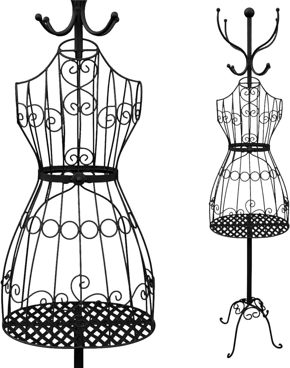 Metalen Kleermakerspop - Decoratieve buste - Kleding presenteren - Met opbergvak - 155 cm hoogte - Zwart