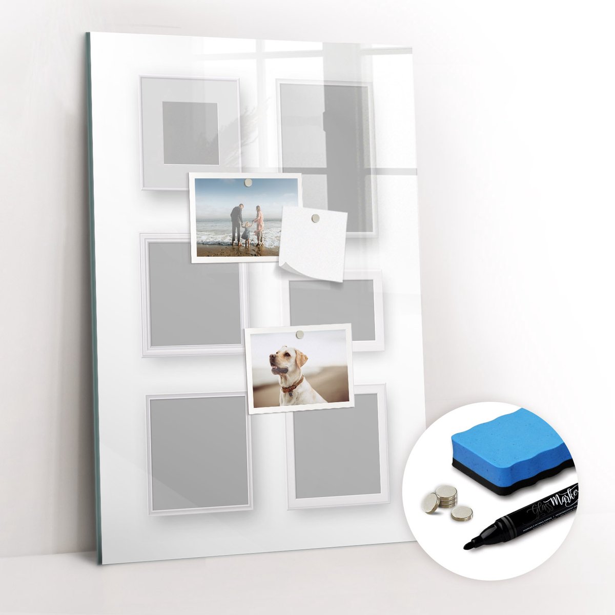 Tulup Whitebord - Fotolijsten - 40 x 60 cm - Grijs Magnet Board - Gratis 5 Sterke Magneten + Whiteboard Marker & Wisser - Moderne Wanddecoratie - Foto Magneetbord - Planning Muur