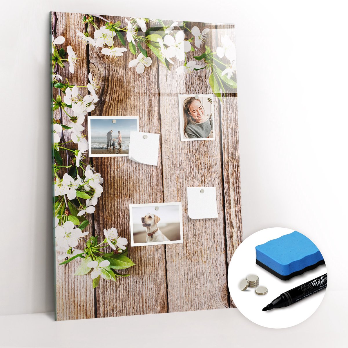 Tulup Whitebord - Madeliefjes op het bord - 60 x 90 cm - Bruin Magneetbord Muur - Gratis 5 Sterke Magneten + Whiteboard Marker & Wisser - Interieur Accessoires Kantoor - Magnetic Board - Ideeënbord Thuiswerkplek