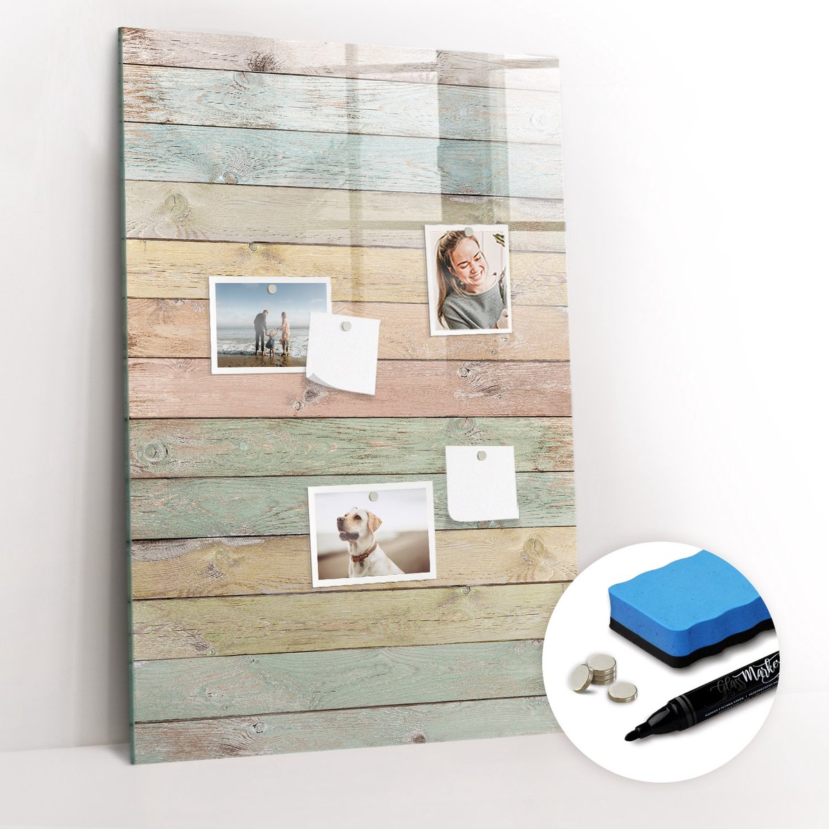 Tulup Whitebord - Pastelkleurige terrasplanken - 60 x 90 cm - Veelkleurig Memo Bord - Gratis 5 Sterke Magneten + Whiteboard Marker & Wisser - Organizer Muur - Magneetbord Design - Planning Muur