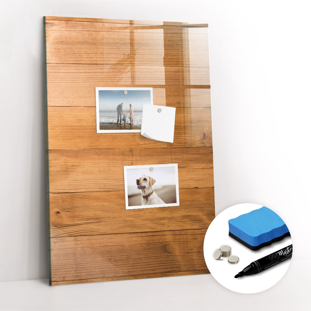 Tulup Whitebord - Houten vloerpanelen - 40 x 60 cm - Bruin Memobord Glas - Gratis 5 Sterke Magneten + Whiteboard Marker & Wisser - Moderne Wanddecoratie - Magnetisch Bord - Organiseer Je Bureau
