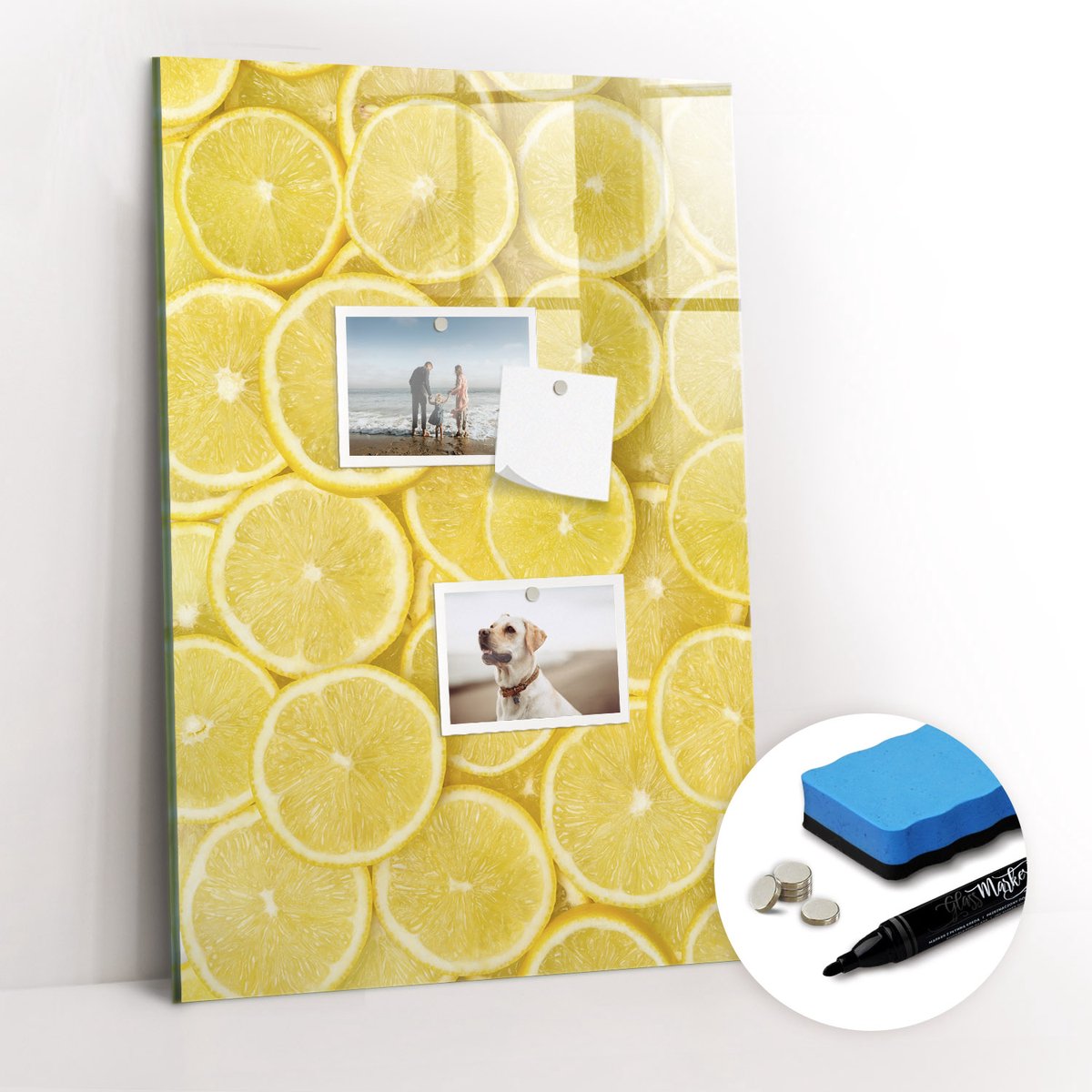 Tulup Whitebord - Citroenschijfjes - 40 x 60 cm - Geel Magneetbord Foto - Gratis 5 Sterke Magneten + Whiteboard Marker & Wisser - Decoratief Magnetisch Bord - Memobord Keuken - Inspiratiebord Kantoor