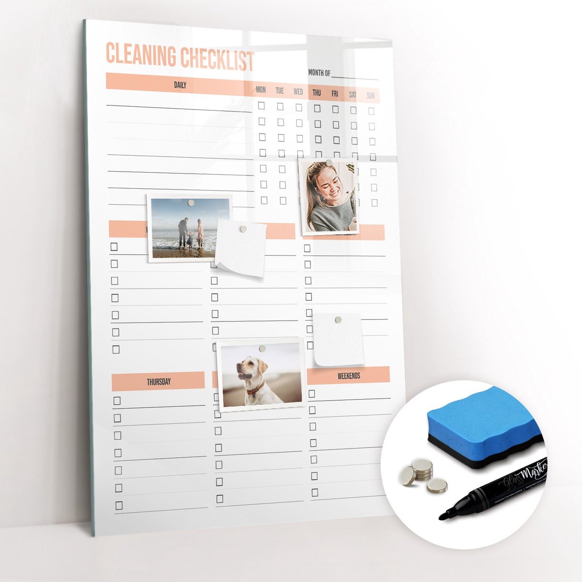 Tulup Whitebord - Schoonmaakplanner voor kantoren - 60 x 90 cm - Oranje Magnetisch Bord - Gratis 5 Sterke Magneten + Whiteboard Marker & Wisser - Organizer Muur - Magnetic Board - Planning Muur