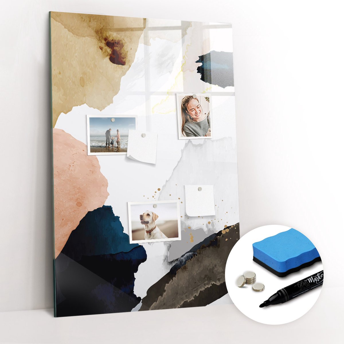 Tulup Whitebord - Abstracte aquarel - 60 x 90 cm - Veelkleurig Magneetbord Muur - Gratis 5 Sterke Magneten + Whiteboard Marker & Wisser - Industrieel Wandbord - Magneetbord Design - Productiviteit Tools