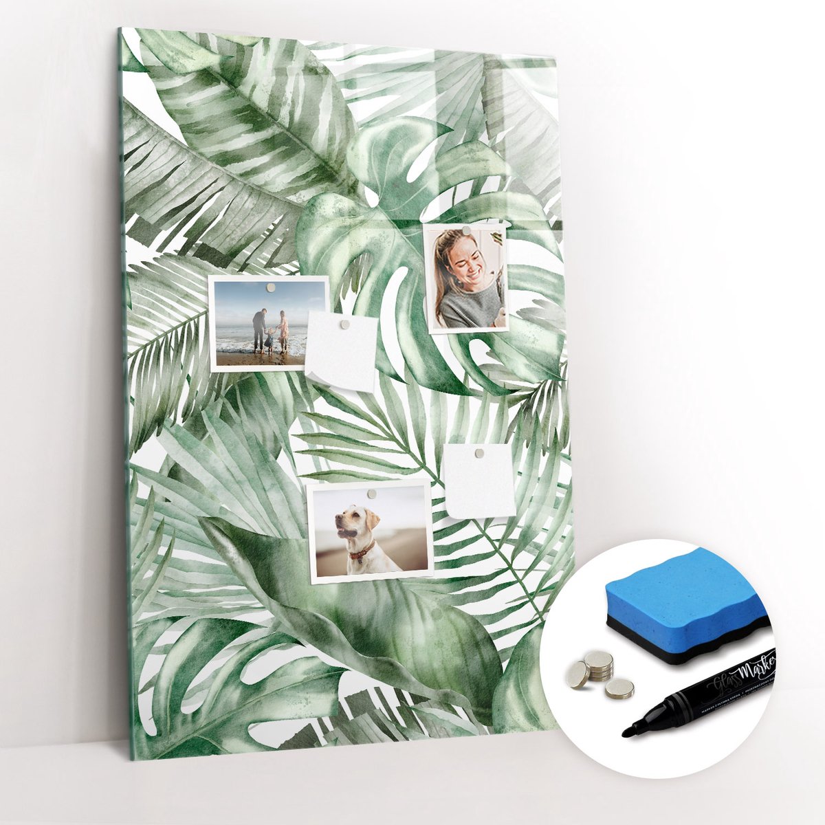 Tulup Whitebord - Aquarelbladeren - 60 x 90 cm - Groente Memobord Magnetisch - Gratis 5 Sterke Magneten + Whiteboard Marker & Wisser - Design Memobord - Memo Bord - Ideeënbord Thuiswerkplek
