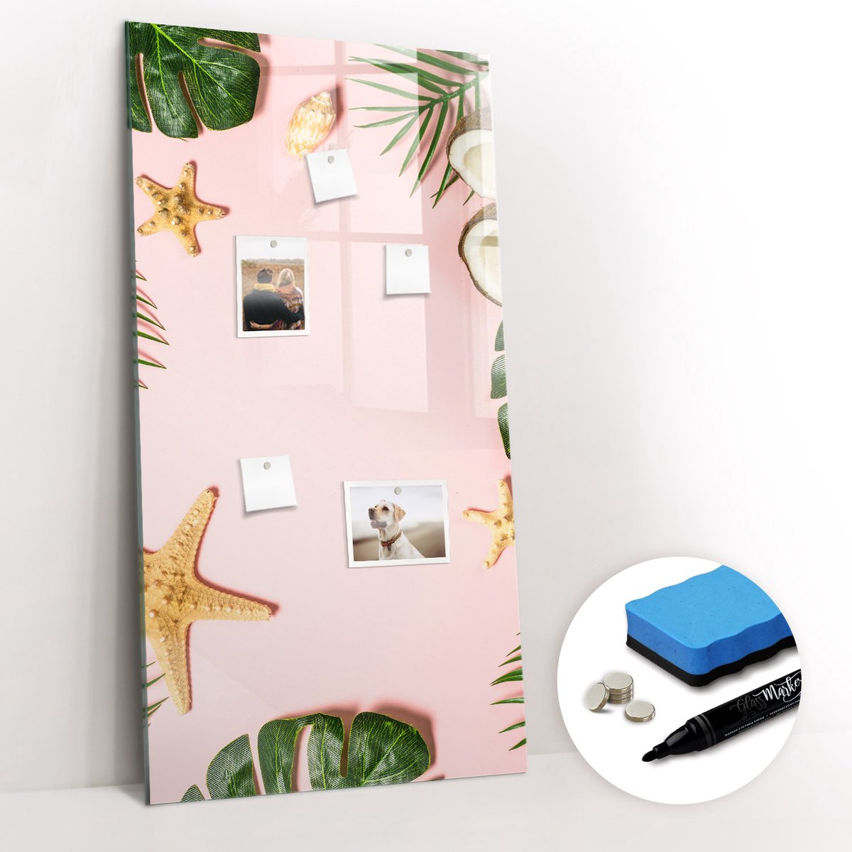 Tulup Whitebord - Zomerframe - 60 x 120 cm - Roze Memobord Keuken - Gratis 5 Sterke Magneten + Whiteboard Marker & Wisser - Decoratief Magnetisch Bord - Magneetbord Foto - Inspiratiebord Kantoor