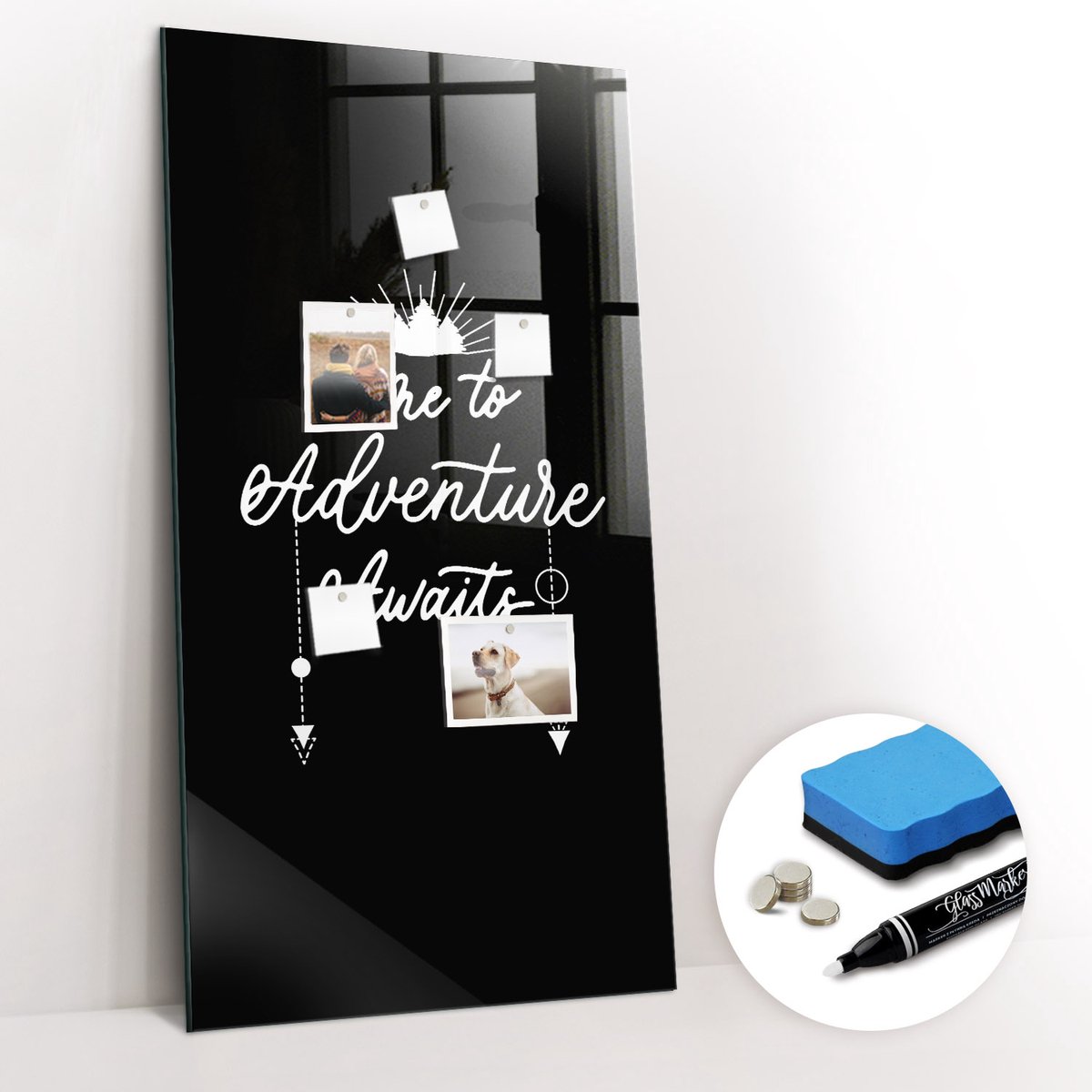 Tulup Whitebord - Avontuurlijke reis - 60 x 120 cm - Wit Foto Magneetbord - Gratis 5 Sterke Magneten + Whiteboard Marker & Wisser - Minimalistisch Prikbord - Magneetbord Design - Notitiebord Werkplek
