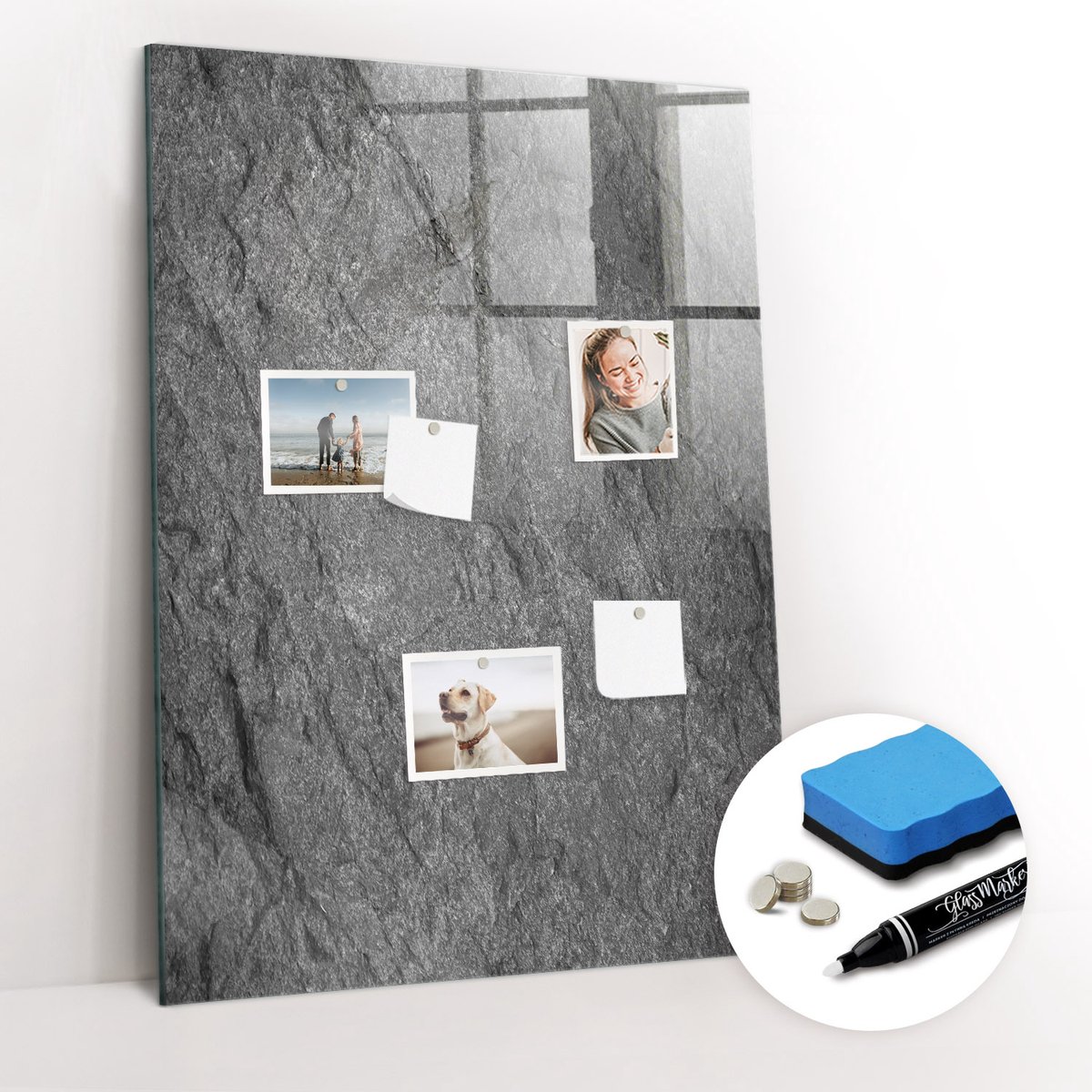 Tulup Whitebord - Rotsstructuur - 70 x 100 cm - Zwart Memo Magneetbord - Gratis 5 Sterke Magneten + Whiteboard Marker & Wisser - Wanddecoratie Kantoor - Memobord Magnetisch - Inspiratiebord Kantoor