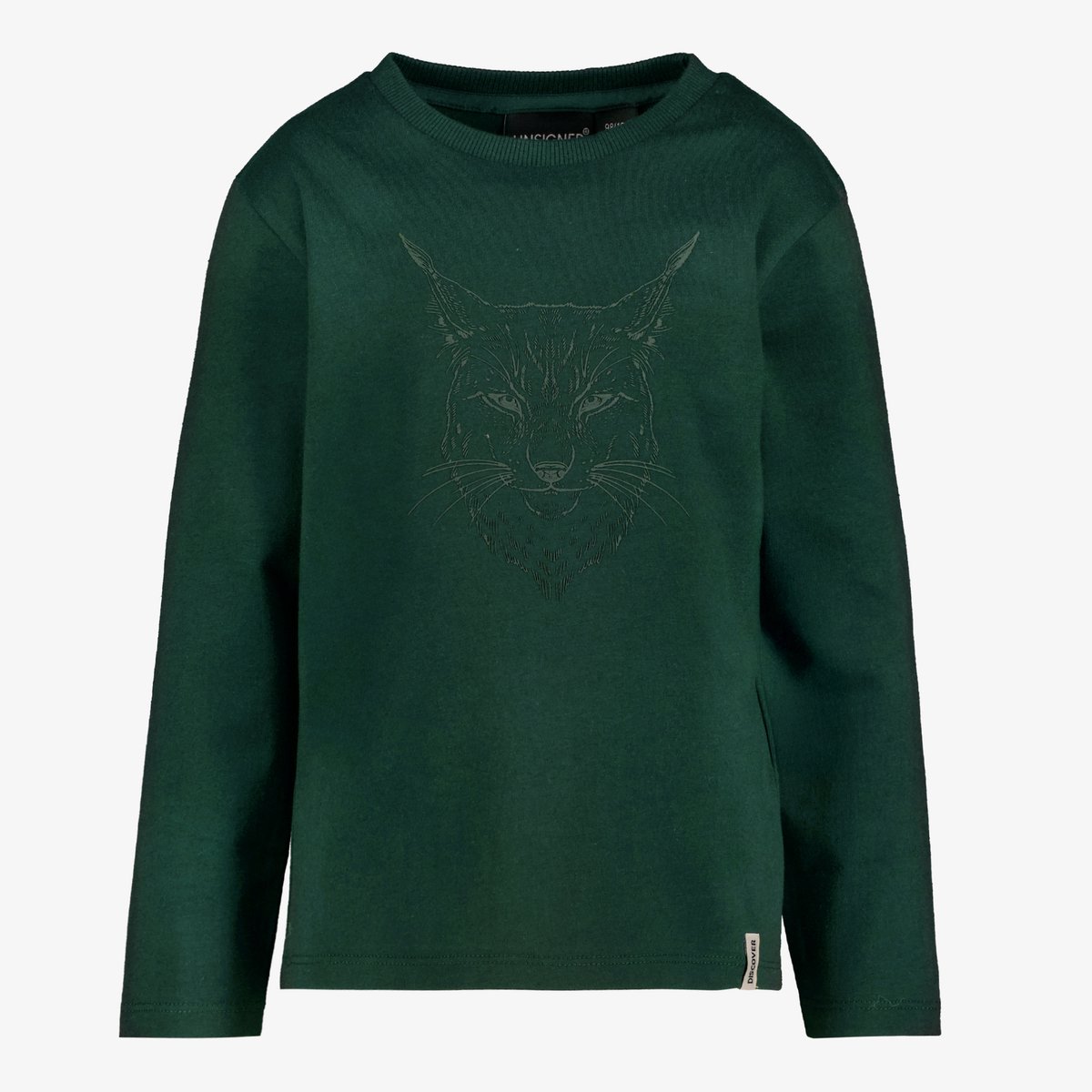Unsigned jongens shirt met lange mouwen en lynx opdruk groen - Maat 98/104